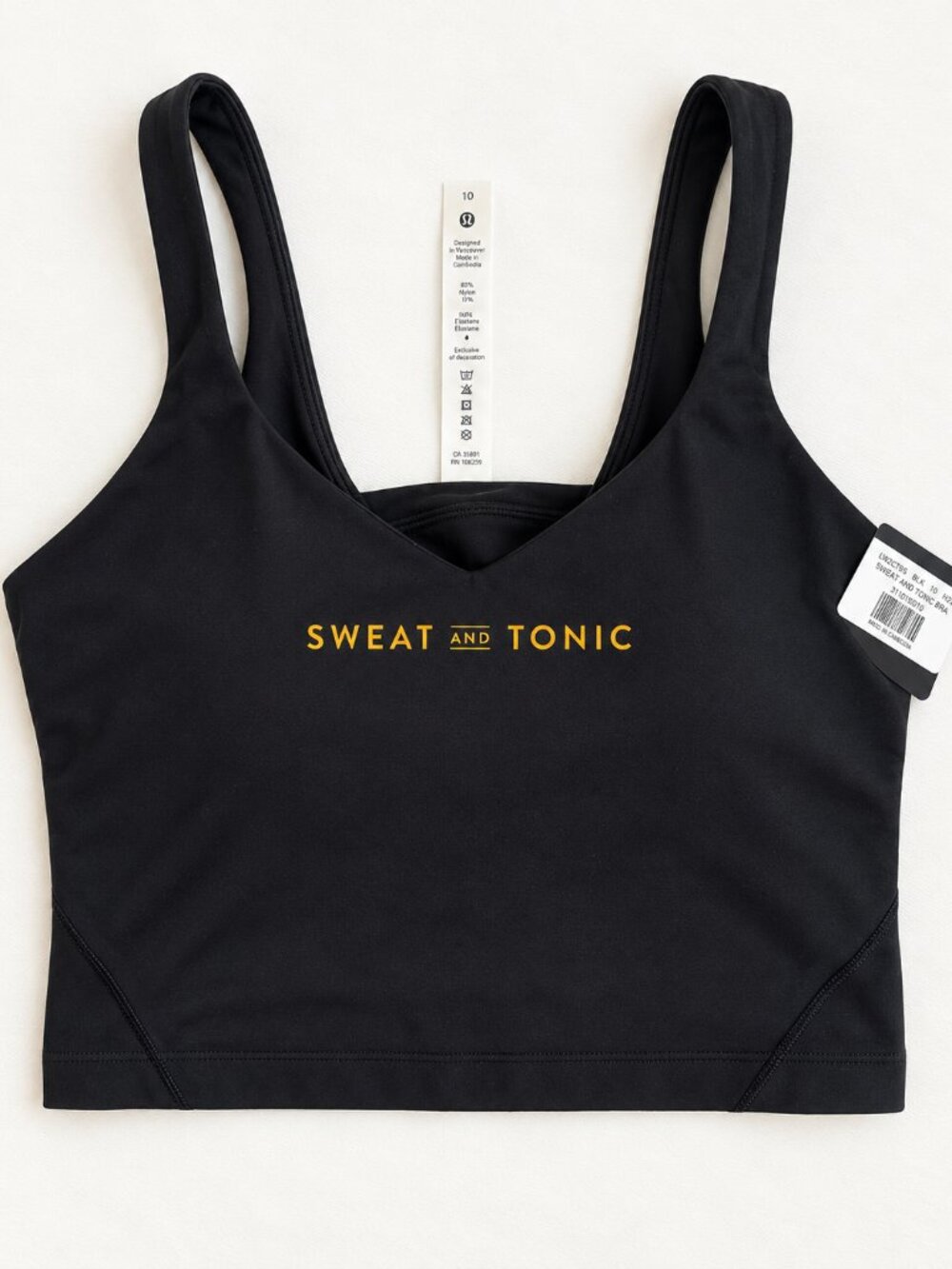 lululemon x Sweat and Tonic Black Longline Sports Bra Size 10 NWT